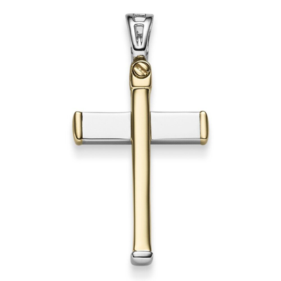 Pre-owned Schmuck-krone Anhänger Kreuz 33x21,5mm Aus 585 Gold Gelbgold Weissgold Bicolor Halsschmuck