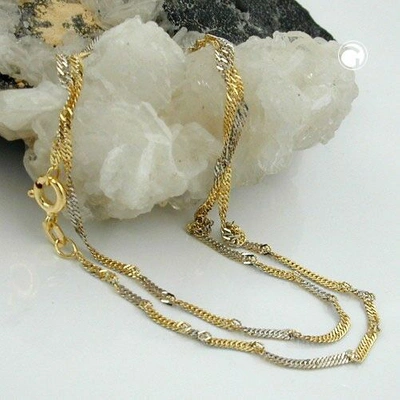 Pre-owned Schmuck-krone - Goldschmuck 1,8mm Singapurkette Collier Halskette, 375 Gold Bicolor, Damen, 45cm, Goldkette