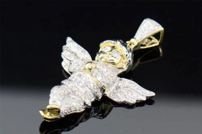 Pre-owned Jfl Diamonds & Timepieces 10k Gelbgold 3d Cherub Mini Baby Engel Diamant Anhänger Charm Jesus 0.70 Karat