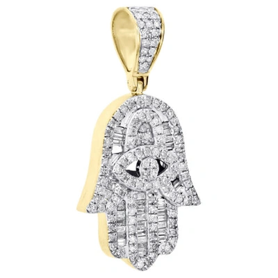 Pre-owned Jfl Diamonds & Timepieces 14k Gelbgold Baguette Diamant Fancy Hamsa Hand Anhänger 1.20 " Charm 1/2 Karat