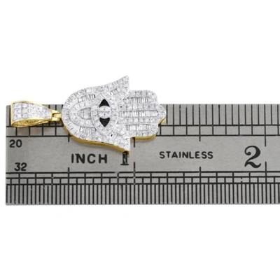 Pre-owned Jfl Diamonds & Timepieces 14k Gelbgold Baguette Diamant Fancy Hamsa Hand Anhänger 1.20 " Charm 1/2 Karat