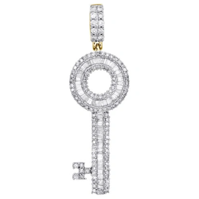 Pre-owned Jfl Diamonds & Timepieces 10k Gelbgold Baguette Diamant Schloss Schlüssel Anhänger 1.65 " Statement 1