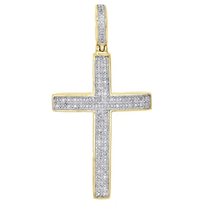 Pre-owned Jfl Diamonds & Timepieces 10k Gelbgold Echt Diamant Kuppel Kreuzanhänger 1.40 " Unisex Pave Charm 0.25 Ct