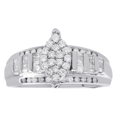 Pre-owned Jfl Diamonds & Timepieces 925 Sterlingsilber Baguette Diamant Marquise Cluster Verlobungsring 0.50 Karat