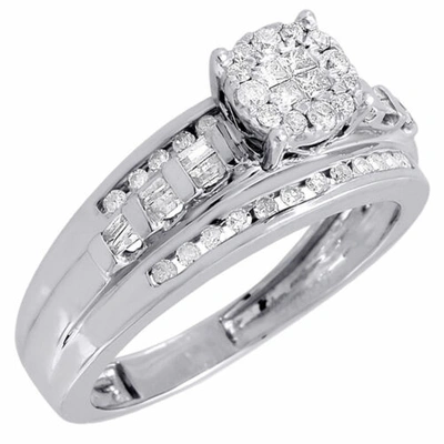 Pre-owned Jfl Diamonds & Timepieces Diamant Verlobungsring 10k Weissgold Prinzessin & Rund Schliff Soliel 1/2 Tcw