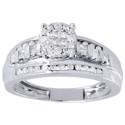 Pre-owned Jfl Diamonds & Timepieces Diamant Verlobungsring 10k Weissgold Prinzessin & Rund Schliff Soliel 1/2 Tcw