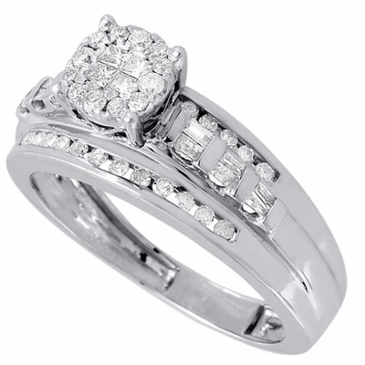 Pre-owned Jfl Diamonds & Timepieces Diamant Verlobungsring 10k Weissgold Prinzessin & Rund Schliff Soliel 1/2 Tcw