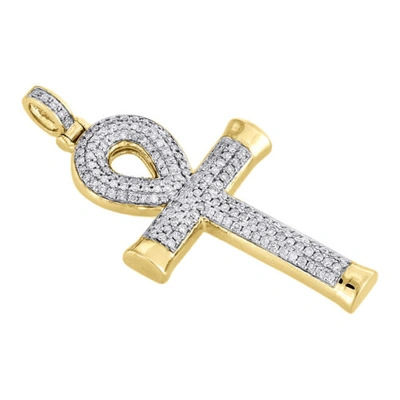 Pre-owned Jfl Diamonds & Timepieces 10k Gelbgold Original Diamant Ägyptische Ankh Kreuz Anhänger 1.90 " 7/8 Karat