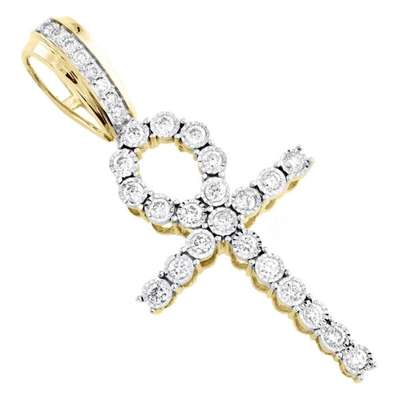 Pre-owned Jfl Diamonds & Timepieces 10k Gelbgold Diamant Ägyptische Ankh Kreuz Anhänger 1.95 " Wunder Set 1 Karat