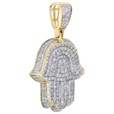 Pre-owned Jfl Diamonds & Timepieces 10k Gelbgold Herren Diamant Pavé 3d Hamsa Hand Anhänger 1.35 " Mini 1.25 Karat