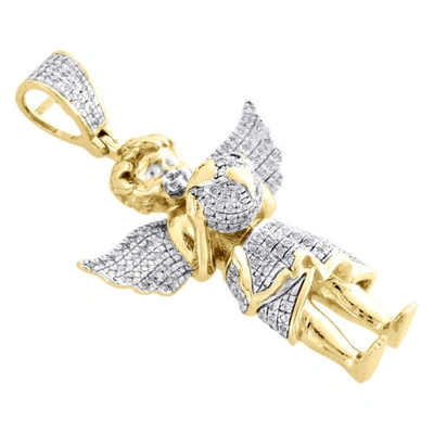 Pre-owned Jfl Diamonds & Timepieces 10k Gelbgold Diamant Engel Anhänger Hält Weltkarte Globus 1.6 " Charm 0.40 Karat