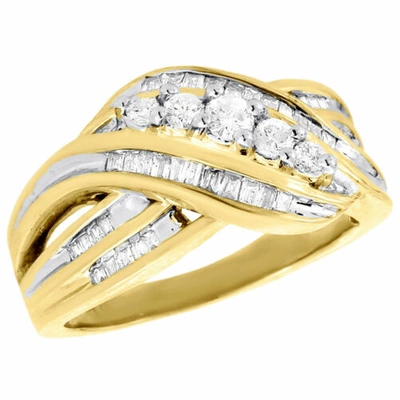 Pre-owned Jfl Diamonds & Timepieces 10k Gelbgold Baguette Diamant Crossover Band Cocktail Ring 1/2 Karat