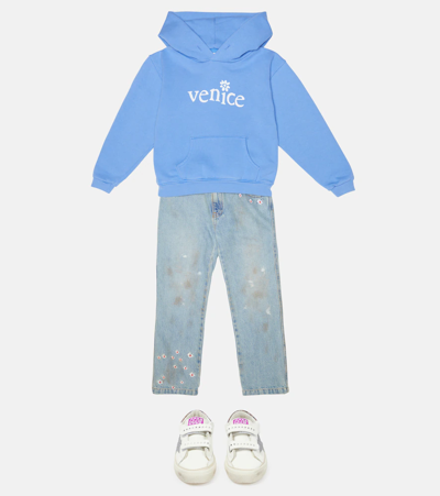 Erl Teen Venice-print Hoodie In Blue 1