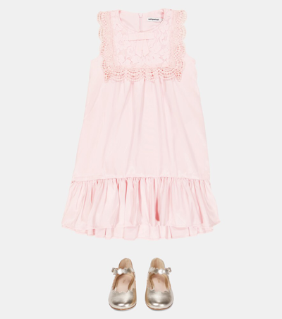 Shop Self-portrait Guipure Lace-trimmed Taffeta Dress In Pink