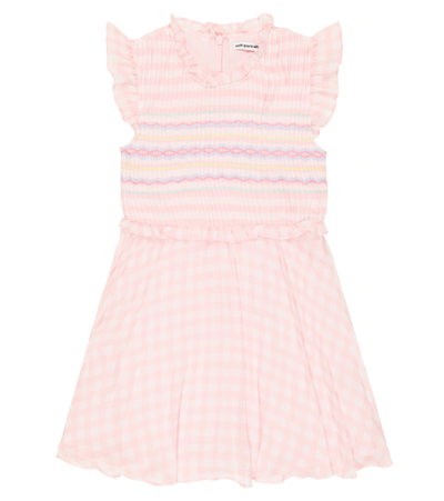 Shop Self-portrait Gingham Embroidered Dress In Pink