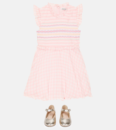 Shop Self-portrait Gingham Embroidered Dress In Pink