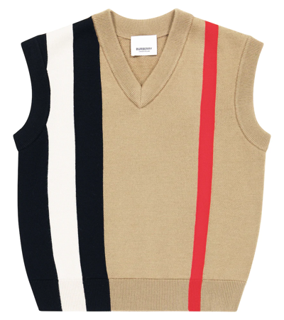 Shop Burberry Icon Stripe Wool Sweater Vest In Archive Beige Ip S