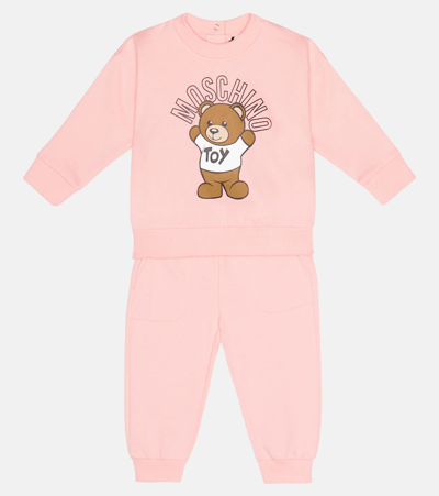 Shop Moschino Baby Set Of Sweatshirt And Pants In Sugar Rose