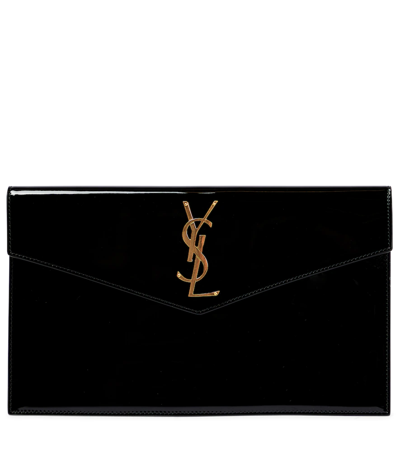 Saint Laurent Uptown Patent Leather Clutch In Nero
