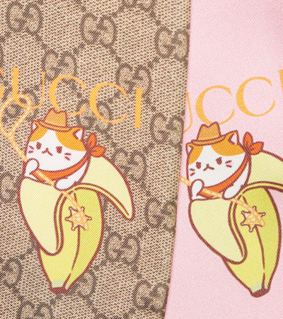 Shop Gucci X Bananya© Printed Silk Scarf In Pink
