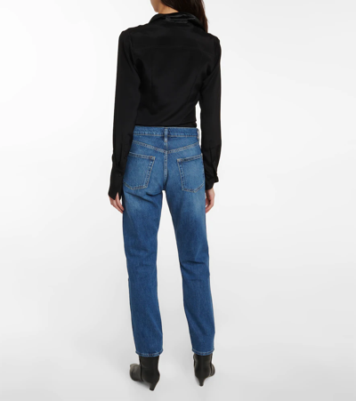 Shop Frame Le Slouch Mid-rise Straight Jeans In Seafarer