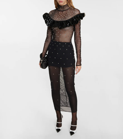 Shop Alessandra Rich Embellished Mesh Midi Dress In Black