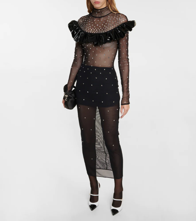 Alessandra Rich Embellished Mesh Midi Dress In Black