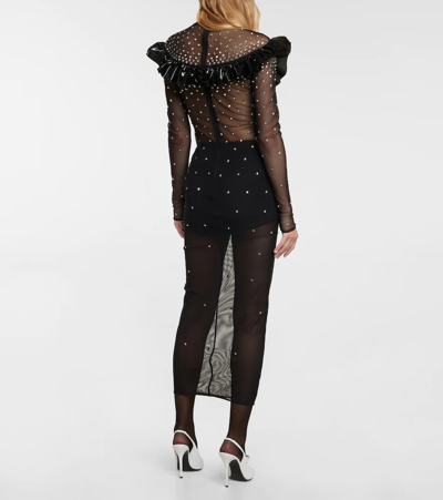Alessandra Rich Embellished Mesh Midi Dress In Black