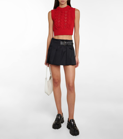 Shop Prada Cropped Cable-knit Cotton Vest In Rosso