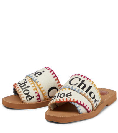 Shop Chloé Woody Topstitched Flat Sandals In Multicolor White 1