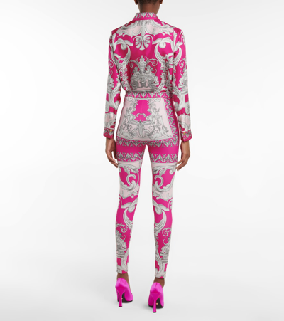 Shop Versace Silver Baroque Print Mid-rise Leggings In Fuxia+english Rose