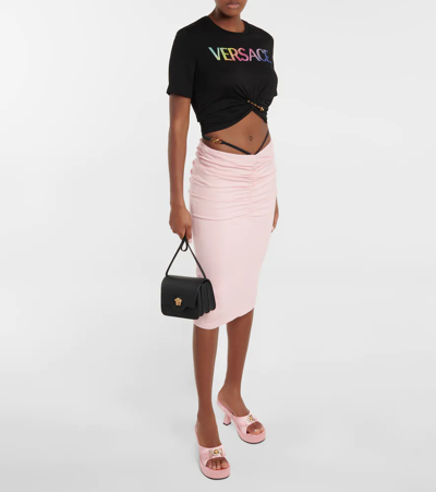 Shop Versace Logo Cotton T-shirt In Black+multicolor