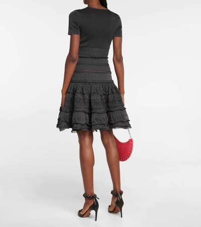 Shop Alaïa Ruffled Knit Midi Dress In Anthracite