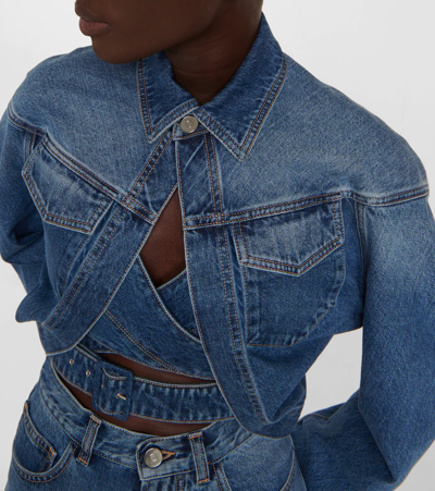 Shop Alaïa Cropped Denim Jacket In Bleu Jeans