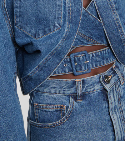 Shop Alaïa Cropped Denim Jacket In Bleu Jeans