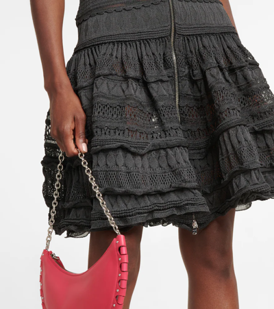 Shop Alaïa Ruffled Knit Midi Dress In Anthracite