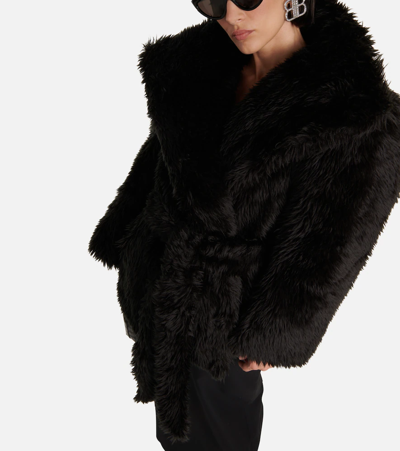 Shop Balenciaga Faux Fur Jacket In Black