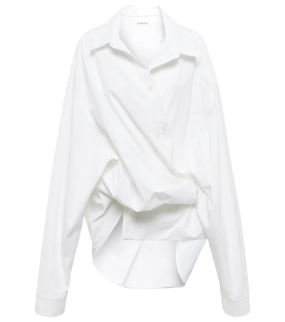 Shop Balenciaga Draped Cotton Shirt In White
