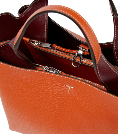 Shop Tod's Mini Leather Tote Bag In Potters Clay Bordeaux Sc