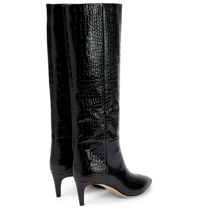 Paris Texas Croc-effect Leather Knee-high Boots In Carbone