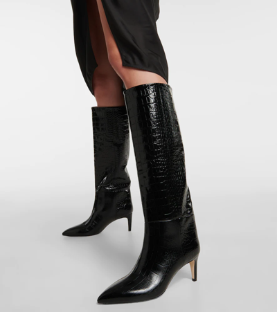 Paris Texas Croc-effect Leather Knee-high Boots In Carbone