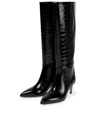 Paris Texas Croc-effect Leather Knee-high Boots In Carbone