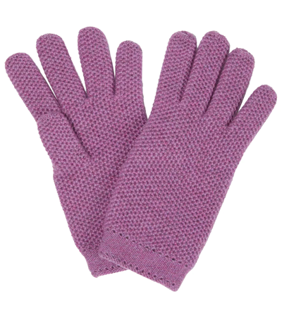 Shop Loro Piana Crochet Cashmere Gloves In Purple Daisy Mel