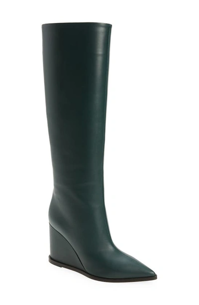 Shop Gianvito Rossi Wedge Knee High Tall Boot In Dark Green