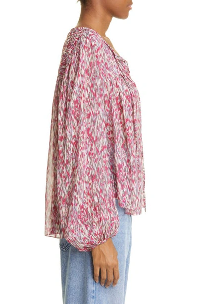 Shop Isabel Marant Étoile Abstract Print Peasant Blouse In Raspberry