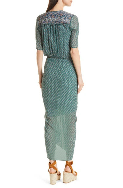 Shop Veronica Beard Mariposa Silk Chiffon Maxi Dress In Seaglass Multi