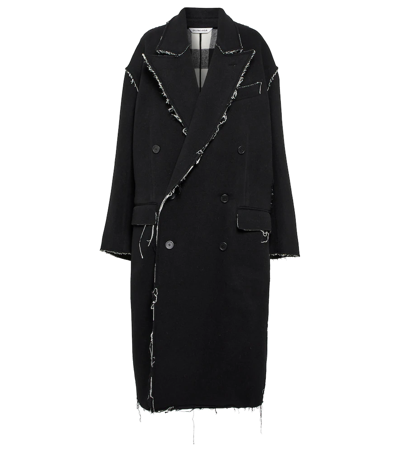 Shop Balenciaga Distressed Wool-blend Coat In Black/white