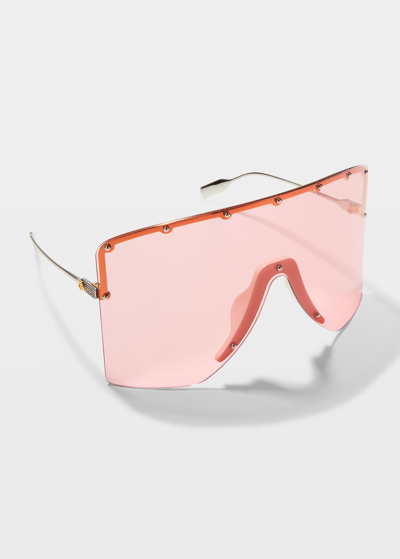 Gucci 99mm Shield Sunglasses In Gold Silver Pink ModeSens