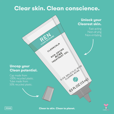 Shop Ren Clean Skincare Clearcalm Non-drying Acne Treatment Gel In Default Title
