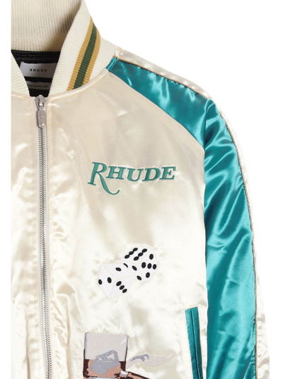 Rhude Cropped Colour-block Logo-embroidered Satin Bomber Jacket In Multicolor